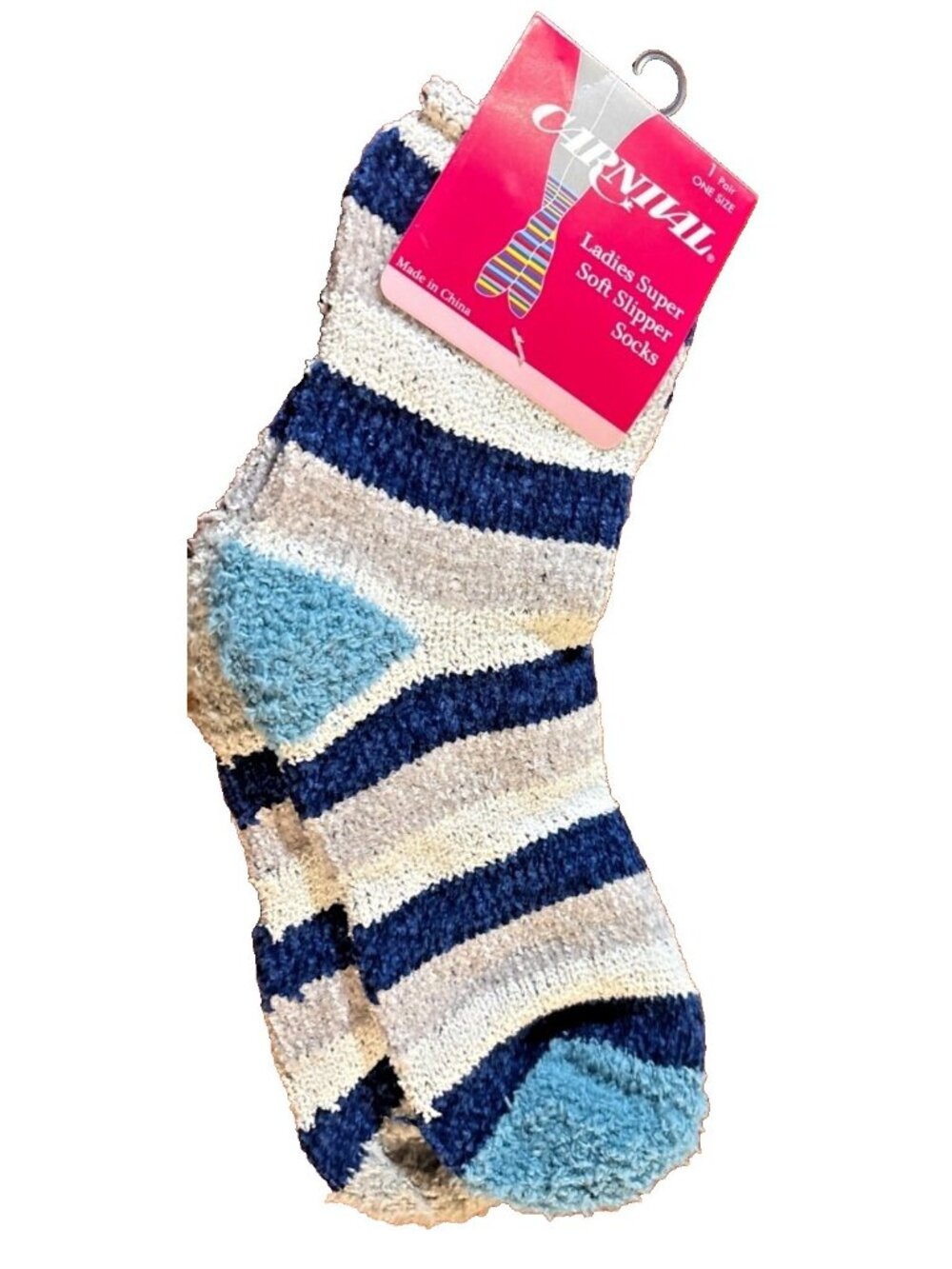 Womens Carnival Super Soft Slipper Socks 1 Sz Stripe Design Cozy Blue Gray (1a)